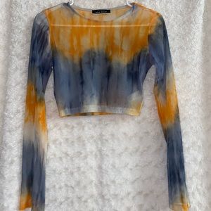 Orange and blue mesh top from Blue Blush.